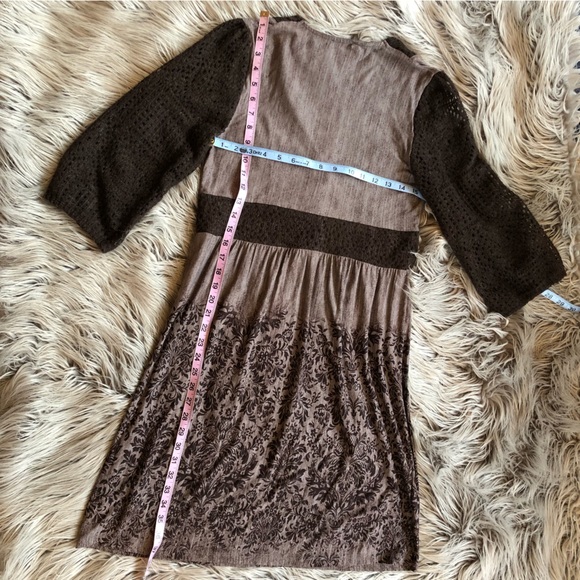 Earthy Cottagecore Milkmaid Dress with Empire Waist and Crochet Lace Sleeves - Picture 3 of 4